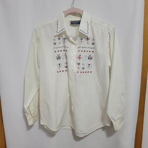 Vtg. Erika Classics white button-up embroidered shirt, M